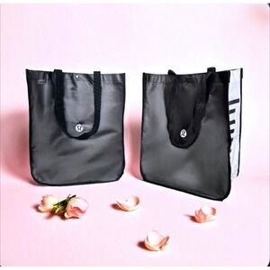 Lululemon Reusable Tote Bags Black White Logo‎ Shopping Gym Everyday Carry